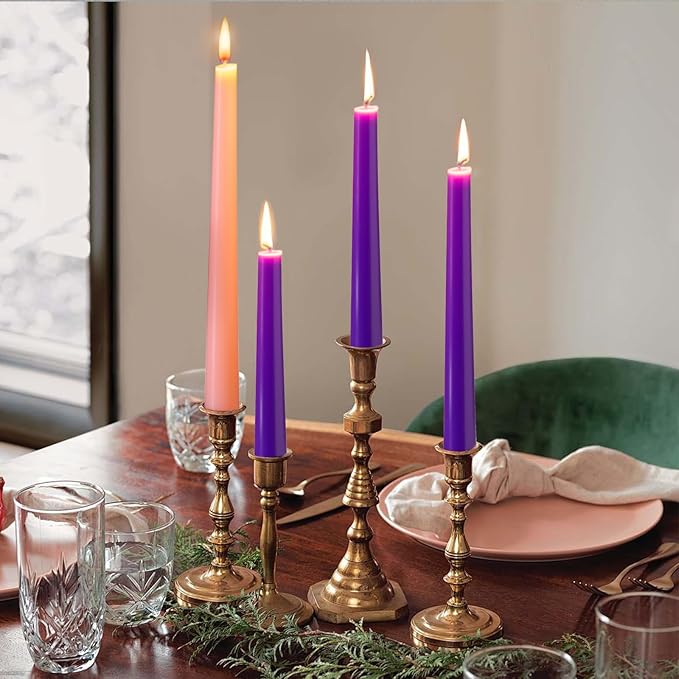 Hausware 36 Pack Taper Candles,27 Purple and 9 Pink,8 Hour Burn Time,Unscented Dripless and Smokeless,10 inch Elegant Premium Quality Dinner Candle for Home Décor,Wedding,Party Candlesticks