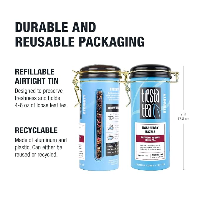 Tiesta Tea - Raspberry Razzle Tea, Loose Leaf, Raspberry Hibiscus Herbal Tea, Premium Caffeine-Free Tea Blend, Make Hot or Iced & Up to 50 Cups, 4 oz Refillable Tin