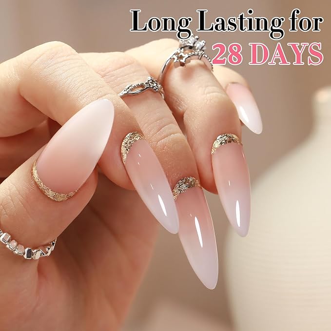 Double Rhythm 6 Pcs 15 ML Gel Polish Set Same Color Same Bottle Soak Off Gel Polish Kit Nail Art Manicure Salon DIY at Home for Women (Milky White Jelly Pink Nude Peach-T6-24)
