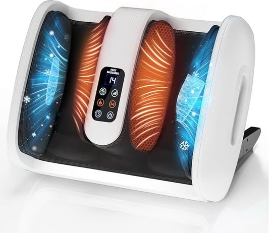 yoyomax Shiatsu Foot Massager with Heat & Ice Therapy, Plantar Fasciitis & Neuropathy Relief, Deep Kneading Shiatsu for Feet-Calf-Arm-Ankle Relaxation at Home/Office, Idea Gifts for Women & Men-White