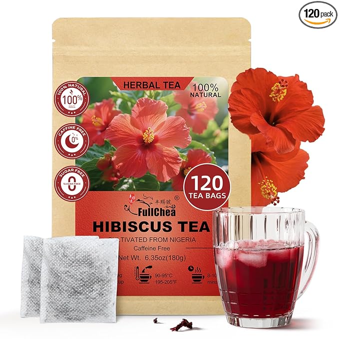 FullChea - Hibiscus Tea Bags, 120 Counts - Te De Flor de Jamaica, Hibiscus Flowers Tea for Daily Wellness - Non-GMO - Caffeine-free - Rich in Antioxidants & Support Digestion