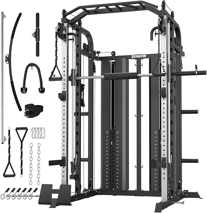 DONOW Smith Machine with Weight Stacks Home Gym Sytem Power Cage Squat Rack Dual Cable Crossover Machine All in One