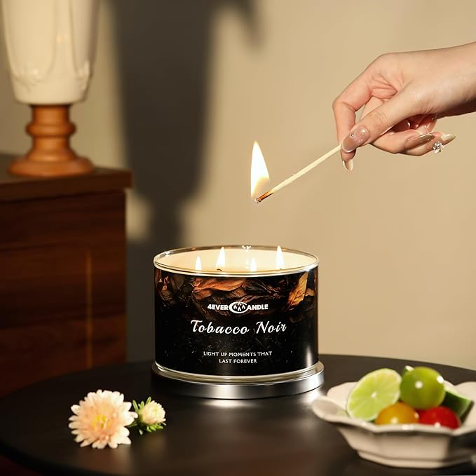 Over 50 Hours Jar Candle - 4-Wick Long-Lasting Scented Candles, 18oz Natural Soy Wax Candle for Home, Candle Gifts for Women & Men, Tobacco Noir