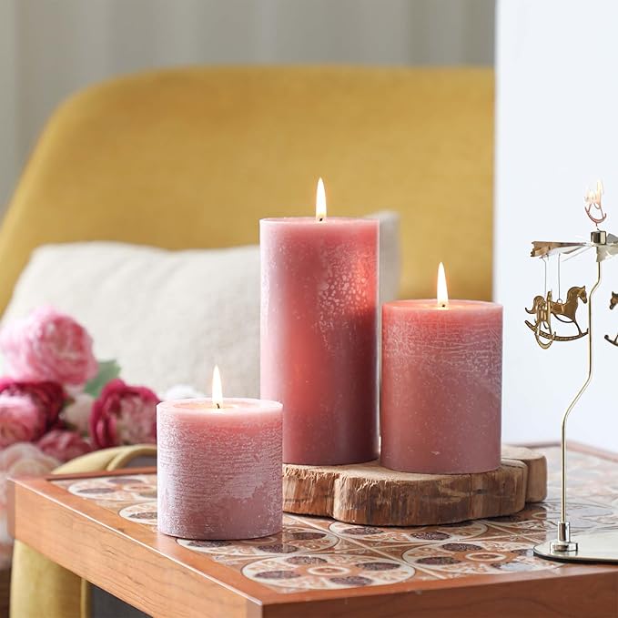 3x3 Inch Brown Pillar Candles Set of 3 - Unscented Candles, Long Clean Burning, Large Big Candle, Smokeless Dripless Pillar Candle for Dinner Table, Wedding, Home, Bathroom, Rustic Decor