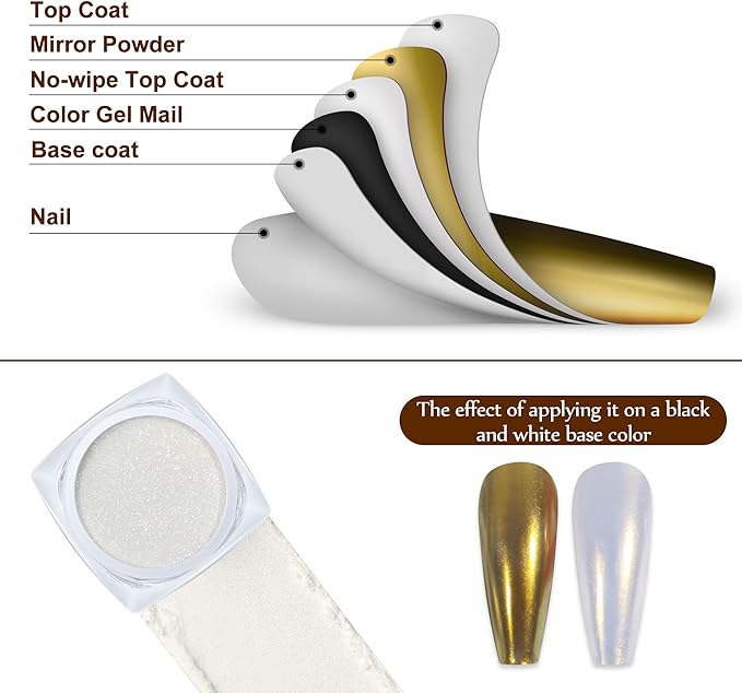 Artdone 2 Jars Chrome Nail Powder White and Gold Pearl,Iridescent Aurora Powder Metallic Mirror Effect Pigment Pearlescent Mermaid Pearl Glitter Dust Kit (White and Gold)