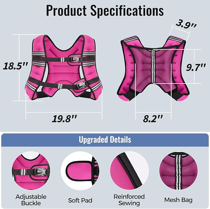 Weighted Vest for Women & Men with Reflective Stripe and Adjustable Buckle, Comfortable & Durable Rucking Vest for Walking, Running & Strength Training