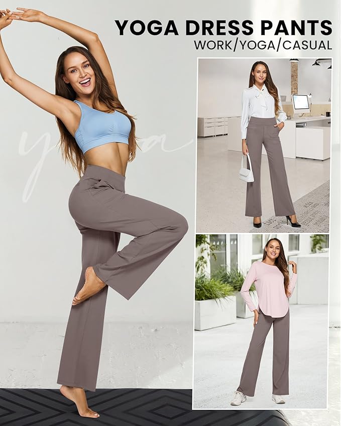 G4Free Yoga Pants Women Wide Leg Pants with Pockets High Waist Stretch Dress Casual Sweatpants Petite/Regular/Tall