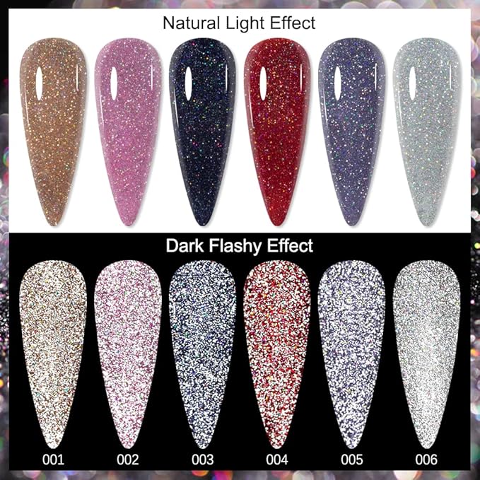 MIZHSE Reflective Glitter Gel Nail Polish, Holographic Glitter Gel Polish Set Sparkly Shiny Bling Nail Polish Soak Off UV/LED Nail Art Manicure Kit