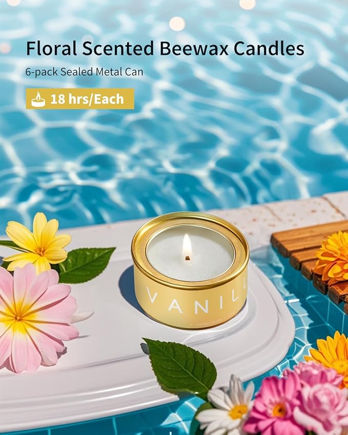Floral Scented Candles Gift Set, Natural Beeswax with Essential Oils, Holiday Aromatherapy Candles for Christmas Stocking Stuffer, Birthday, Mother's Day, Gift Ideas for Women, 6-Pack Variety Scents