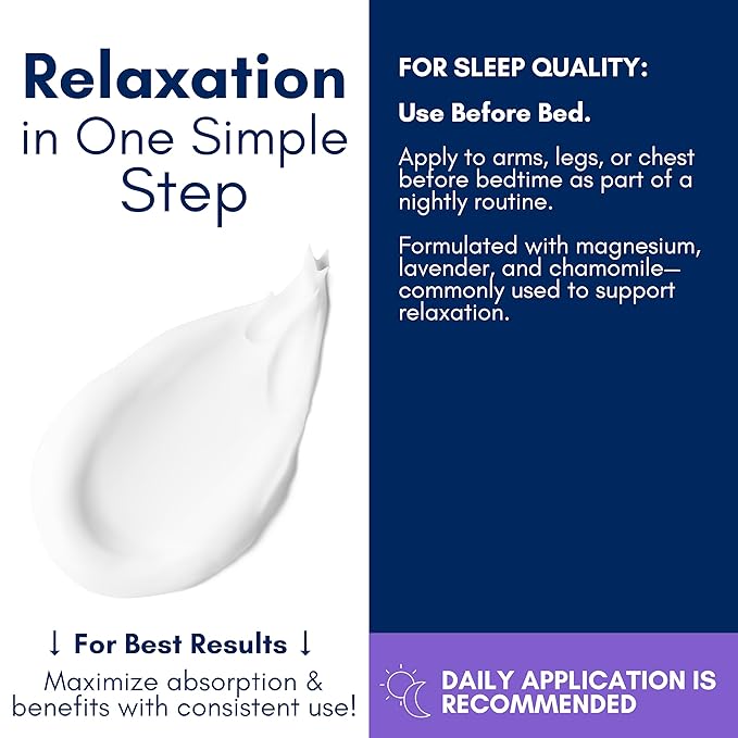 Brookethorne Naturals Nighttime Magnesium Lotion for Sleep | Lavender Magnesium Cream with L-Theanine & Chamomile | Topical Cream for Relaxation Adults & Kids | Non-Greasy, Vegan, Made in USA | 4oz