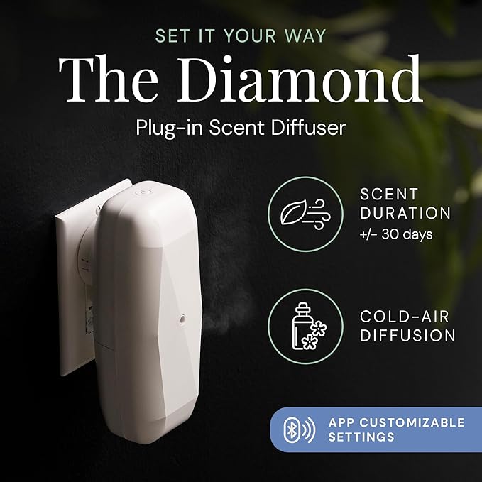 The Diamond Gift Set, Smart Scent Air Machine Luxury Kit, Waterless Fragrance Oil Diffuser with 2 Scents & Bluetooth Control, Santal & Sensual Wood, White