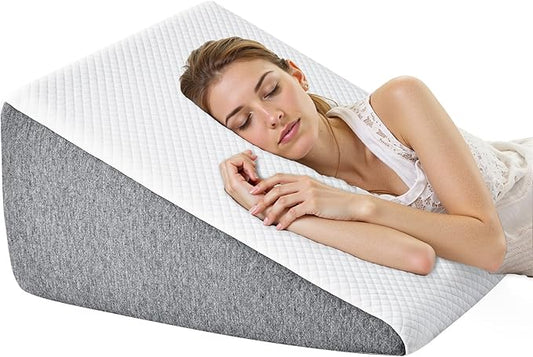 Sweetcrispy Wedge Pillow, Body Pillow for Sleep Apnea, Neck Pain Relief, Post Surgery, Sleeping Comfort, Acid Reflux, Heartburn, Back Pain Relief and Snoring, 12Inch, White& Grey