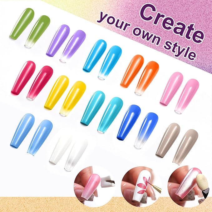 Gradient Painting Gel, 12 Bright Colors Ombre Gel Nail Polish for Pigment Pat Aura Nails, French Manicure DIY Nail Art Long-lasting No-wipe Candy Palette Jam Jar Colors