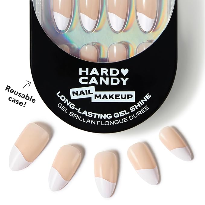French Tip Press-On Nails – Hard Candy Glossy Gel-Shine, False Nail Kit includes Nail Glue, 30 Pieces, Reusable (White Tip, Wavy)