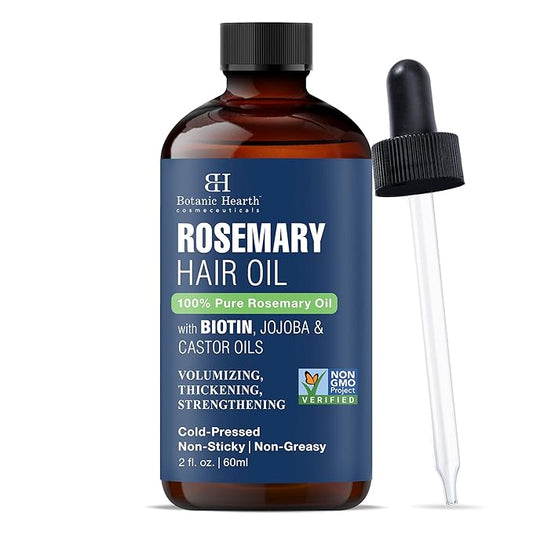 Botanic Hearth 100% Pure Rosemary Oil For Hair Growth | Infused with Biotin, Jojoba & Castor Oil | Hair Oil Repairs Dry Damaged Hair, Strengthening, Healthier - Hair Tonic, 2.0 fl oz