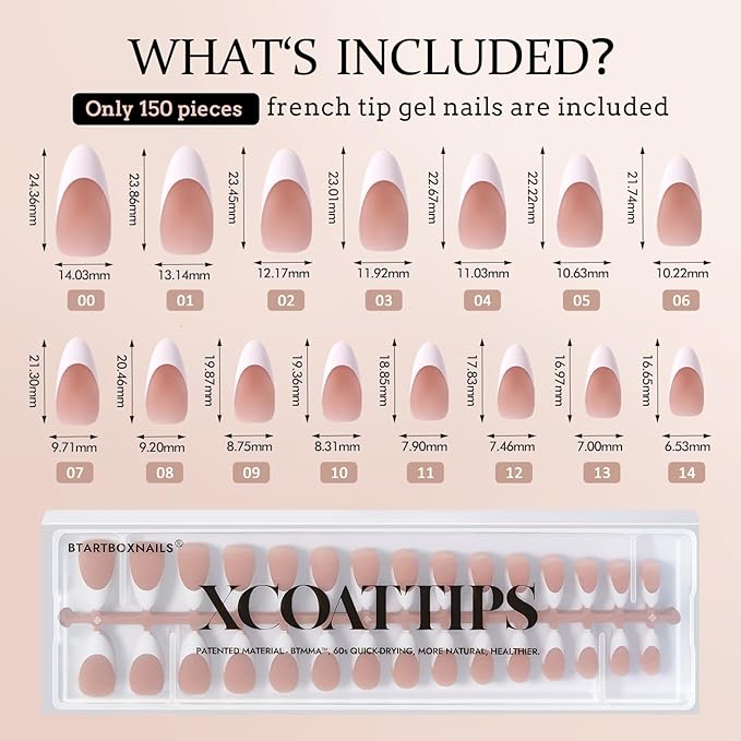 BTArtboxnails French Gel Nail Tips - French Tip Press on Nails Brown Medium Almond XCOATTIPS for Nail Extensions