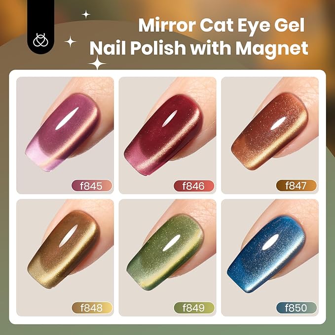 beetles Gel Polish Golden Mirage Cat Eye Gel Nail Polish Set - 6 Colors Glitter Red Green Blue Brown Pink Christmas Gel Nail Kit Magnetic Shine Soak Off UV Winter Salon DIY Manicure Gift for Women