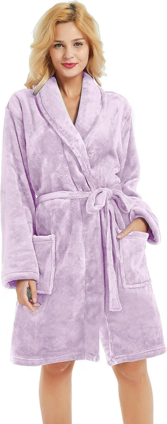 U2SKIIN Women Fleece Robe, Short Cozy Plush Robes for Womens Soft Shawl Collar Warm Spa Bathrobe