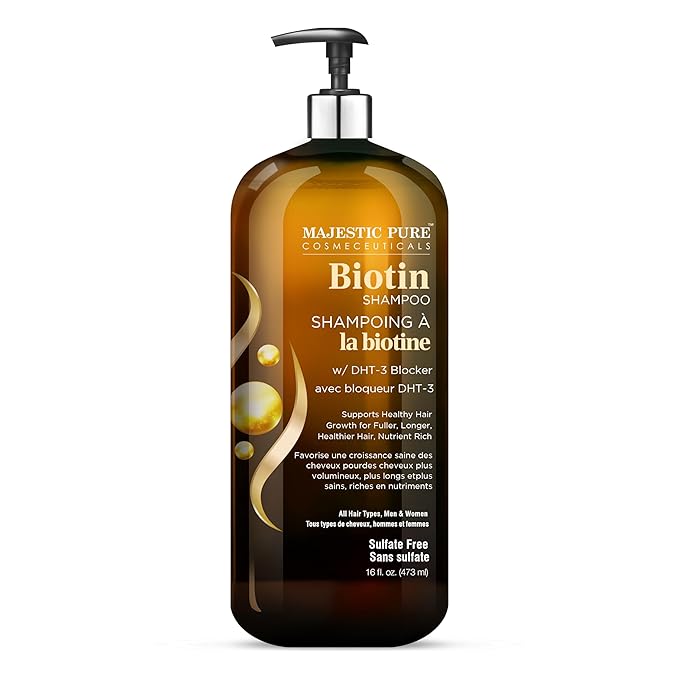 Majestic Pure Biotin Shampoo - Volumizing Shampoo for Hair Loss - with DHT-3 Blocker - Hydrating & Nourishing - Sulfate Free, for Men & Women - Thin Hair Shampoo - 16 fl oz