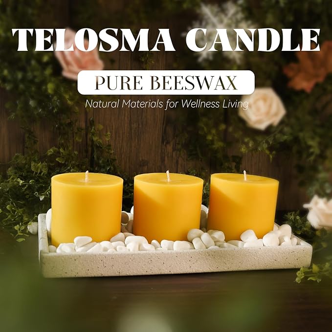 3x3 inch Natural Yellow Beeswax Pillar Candles - 3 Pack - 100% Pure Beeswax Candles, Long Burning, Unscented Smokeless & Dripless, for Emergency, Prayer, Home Decor, Relaxation