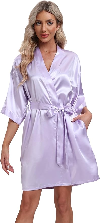Women's Pure Short Silky Robes Bridesmaid Bride Party Satin Robes Sleepwear