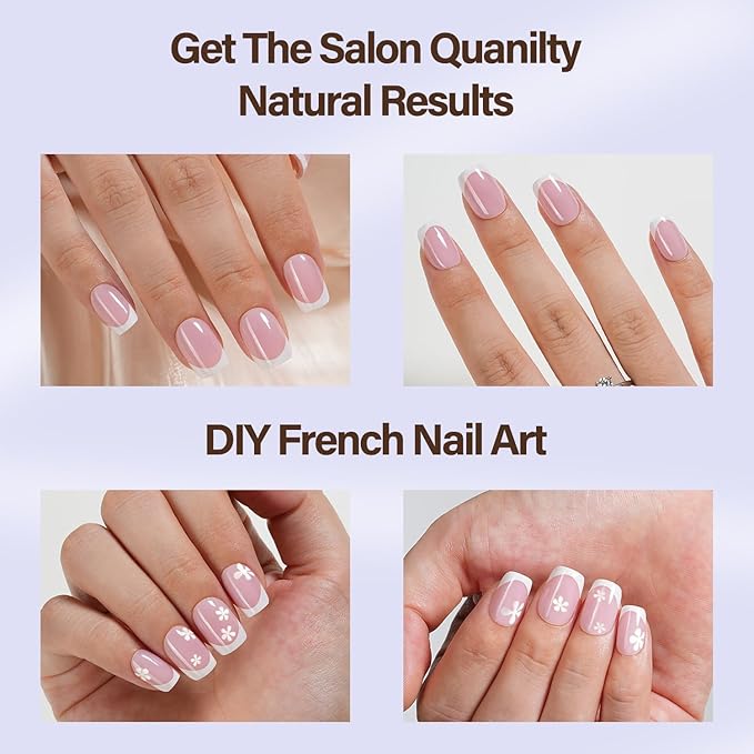 Misssix XBASICTIPS French Tip Press On Nails, 150Pcs French Gel Nail Tips Short Square Pink, Soft Gel Pre-shaped No Need to File 3 in 1 Tips, Fake Nails for Nail Art DIY Extension Designs 15 Sizes