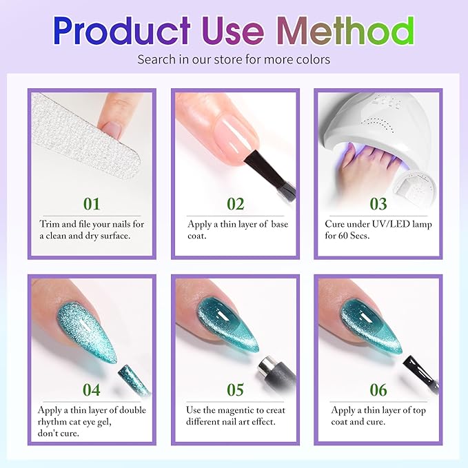Double Rhythm 6 Colors Cat Eye Gel Polish Set Shimmer Glitter with Magnet Holographic Reflective Magnetic UV Nail Art Kit (6-Kit 27)