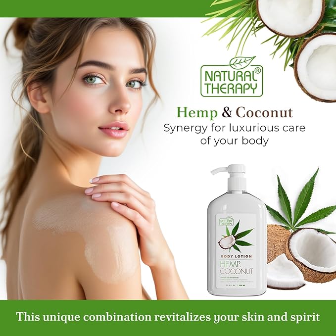 Natural Therapy Body Lotion for Women and Men with Hemp & Coconut Oils – Moisture Skin Care - Maximum Hydration Nourishing Body Moisturizer with Dead Sea Minerals – All Skin Types (16.9 fl. oz)