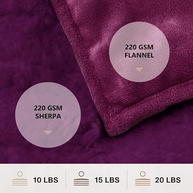 Homemate Heated Weighted Blanket for Adults - 50"x60" 12lbs Electric Throw Fast Heating Heavy Blanket 1/2/4/6/8 Hour Auto Off 10 Heat Levels Over-Heat Protection Comfortable Flannel Sherpa