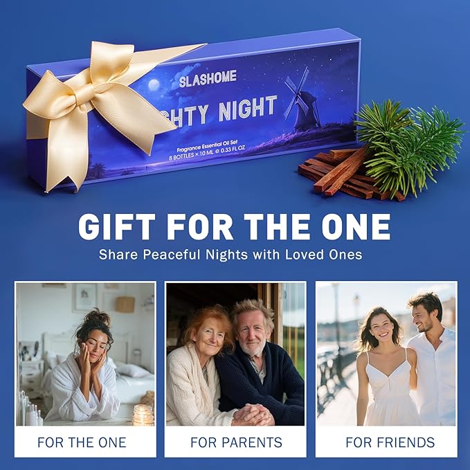 Good Night Essential Oils Set | 8 Pcs Sleep Aromatherapy Oils for Diffuser, Fragrance Oil for Candle, Aromatherapy Gift Set, Sleepy Time, Rest Well, Moonlight, Dream Sweetly, Peaceful Night, & More