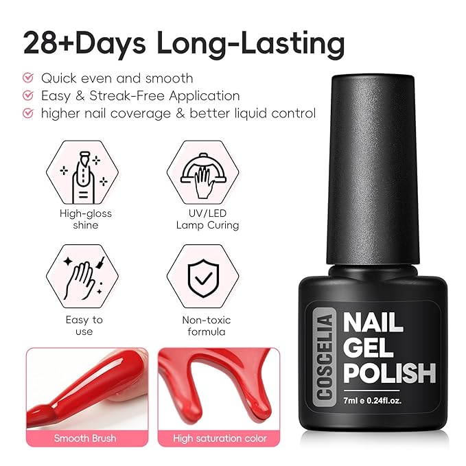 COSCELIA 60PCS Gel Nail Polish Starter Kit, 55 Colors gel polish with 5pcs Top Base Coat All Seasons Colors Nail Polish Kit French Manicure Nail Art Christmas Gifts for Women Teenagers Girls