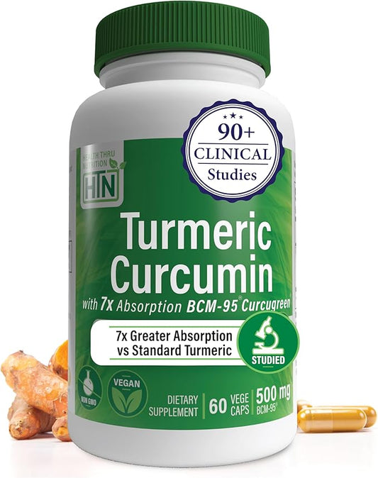 Health Thru Nutrition Turmeric Curcumin Complex 500mg Supplement | as BCM-95 Curcugreen Clinically Studied | Vegan Certified (Pack of 60)