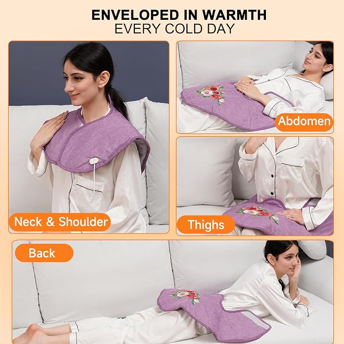 WGL&HJ Far Infrared Graphene Heating Pad for Neck,Shoulder,Back Pain Relief,Himalayan Pink Salt and Natural Herbs Heat Herbal Aromatherapy,Hand Embroidered Roses,Gifts for Women Men Moms Dad