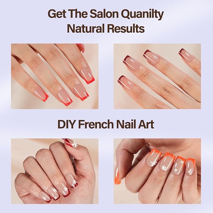 Misssix XBASICTIPS French Tip Press On Nails, 300Pcs Red French Gel Nail Tips Short Square, Soft Gel Pre-shaped No Need to File 3 in 1 Tips, Fake Nails for Nail Art DIY Extension Designs 15 Sizes