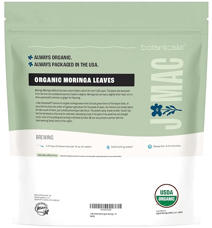 J MAC BOTANICALS Organic Moringa Leaf (16 oz) dried organic leaves from the Egyptian Nile Valley, malunggay leaves fresh