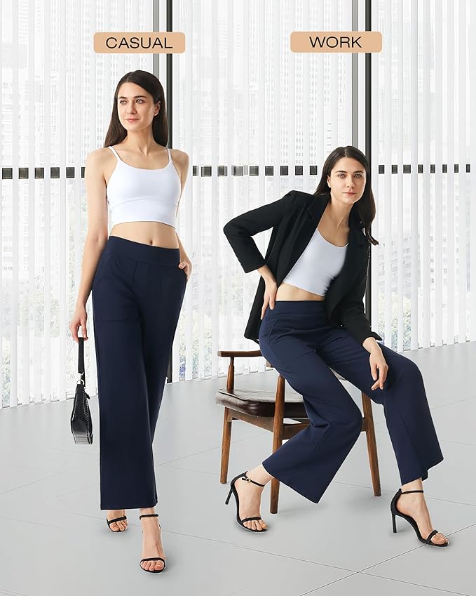 AFITNE Womens Wide Leg Yoga Pants with Pockets High Waist Stretch Dress Casual Pants Loose Lounge Sweatpants 28"/30"/32"