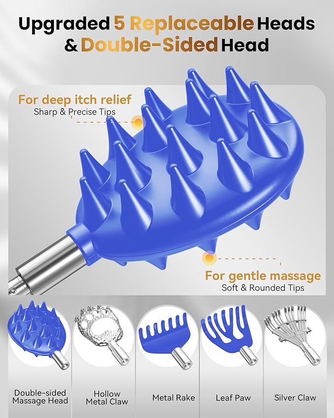 Telescoping Back Scratcher with 5 Detachable Heads, Gifts for Christmas, Stocking Stuffers for Men, Women, Him, Her, Dad, Funny White Elephant Gifts for Adults, Gift Box Included