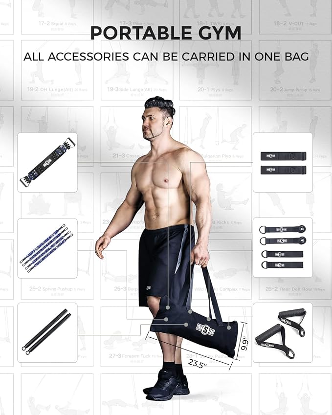 INNSTAR Resistance Bands Bar Exercise Bands Attachment 38" Black Max Load 800lb for Home Gym Workout Full Body Workout Power Lifting Fitness Bar