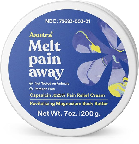 ASUTRA Melt Pain Away Magnesium Lotion for Pain Relief 7 oz | Magnesium Cream for Muscle, Leg Cramps, and Feet wtih Shea Butter & Almond Oil Moisturizer