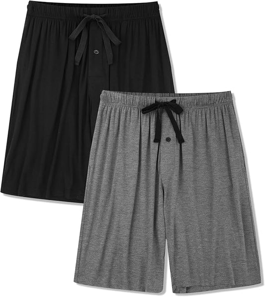 Men's Pajama bottoms Lounge Sleep Shorts Soft Comfortable Breathable Pajamas Shorts with Pockets 2 Pack