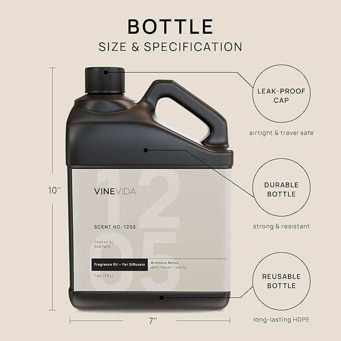 VINEVIDA [128 Fl Oz] Scent NO. 1205 Fragrance Oil for Cold Air Diffusers, Aromatic Notes of Dark Musk Oud Wood, Essential Oils for Diffuser Oil Refill & Air Freshener Room Spray
