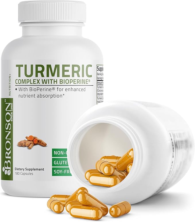 Bronson Turmeric Curcumin with BioPerine - High Potency Premium Joint Support with 95% Standardized Curcuminoids - Non-GMO Capsules with Black Pepper - 180 Count