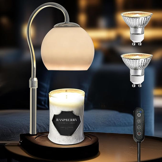 Candle Warmer Lamp with Timer 2H/4H/8H, Adjustable Height, Dimmable Candle Lamp with 2 Bulbs, Wax Melt Warmer for Jar Candles, House Warming, Home Decor, Birthday Gifts for Women, Mom(Black)