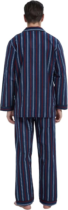 GLOBAL Men's Pajamas Sets 100% Cotton Flannel Sleepwear Long-Sleeve top & Bottom