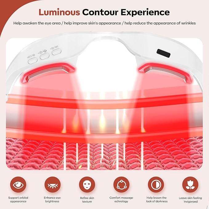 Multi-Mode Eye Massager with Heat, Vibration & 3-Color Light Care, Helps Brighten Eye Area and Smooth Appearance, Portable Glasses for Home & Travel