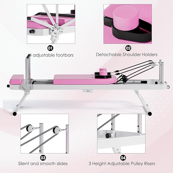 DlandHome Pilates Reformer, Foldable Pilates Reformer Machine with Springs & Resistance, Suitable for Advanced and Beginners Users Adjustable Pilates Equipment for Full-Body Home Workout Up to 330 lbs