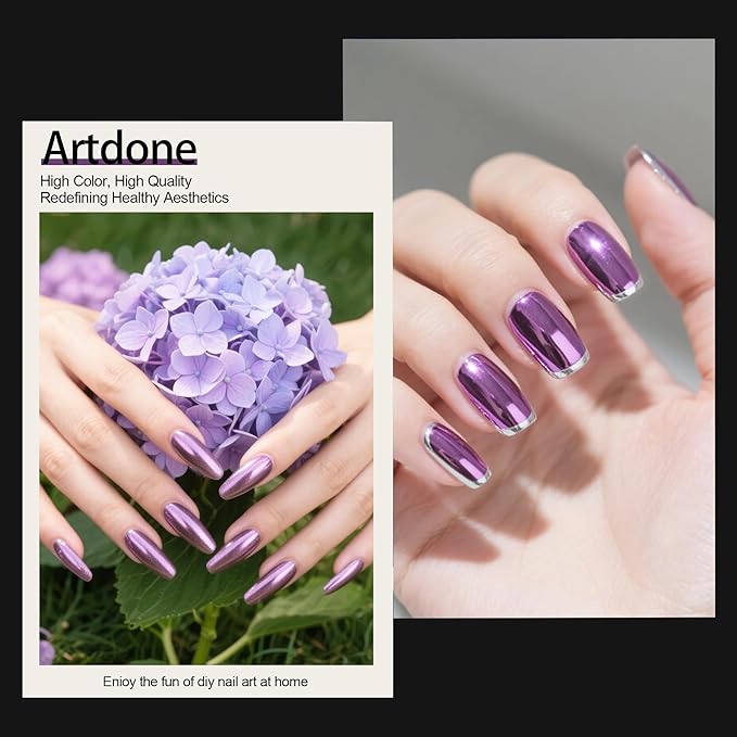 Artdone Chrome Nail Powder, Purple Iridescent Aurora Powder Metallic Mirror Effect Pigment Pearlescent Mermaid Pigment Pearl Glitter Dust Kit, Nail Art Decoration, Resin Craft