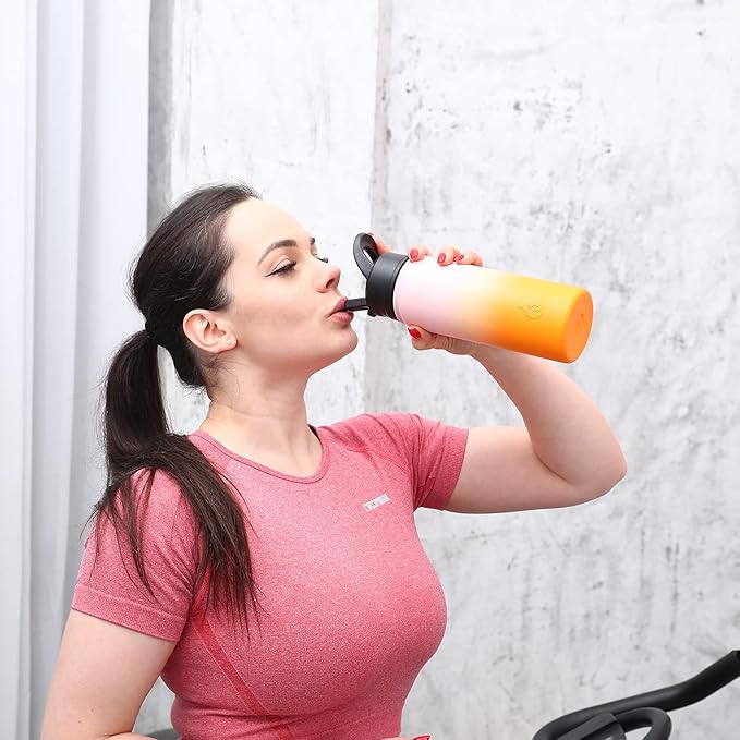 BJPKPK Insulated Water Bottles with Straw Lid, 22oz Cold & Hot Thermo, Stainless Steel Metal Water Bottle with 3 Lids, Reusable Thermo, Cups, Mugs for Daily Use-Midnight