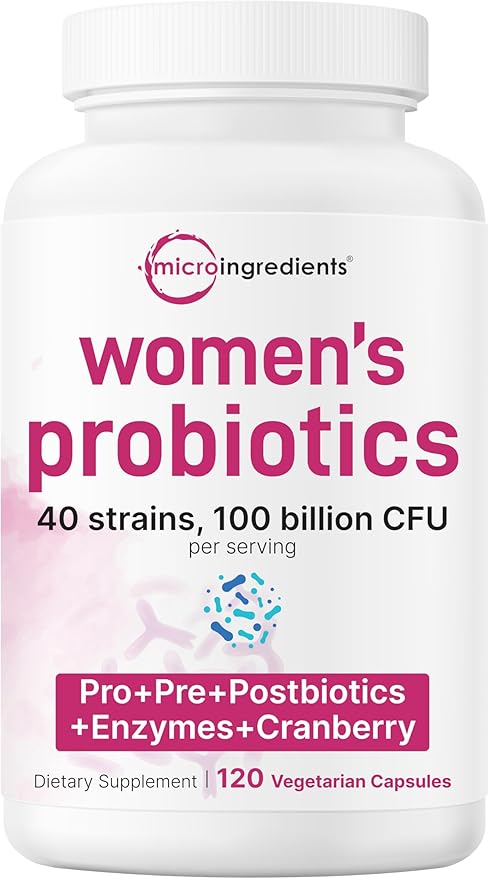 Micro Ingredients Probiotics for Women 100 Billion CFU, 120 Veggie Capsules | 40 Strains Womens Probiotic Blend with Cranberry, D-Mannose & More | pH Balance, Urinary Tract & Gut Health Support