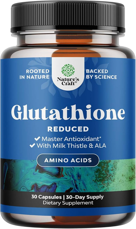 Reduced Glutathione Supplement with Milk Thistle - 500 mg per Serving Pure L Glutathione with Alpha Lipoic Acid & Milk Thistle Silymarin for Skin Radiance, Liver Support & Immune Support - 30 Count
